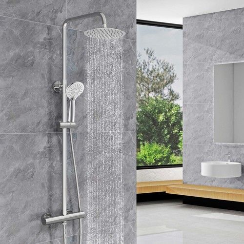 Bathroom Thermostatic Shower Mixer Set Twin Head Square Bar Shower Set