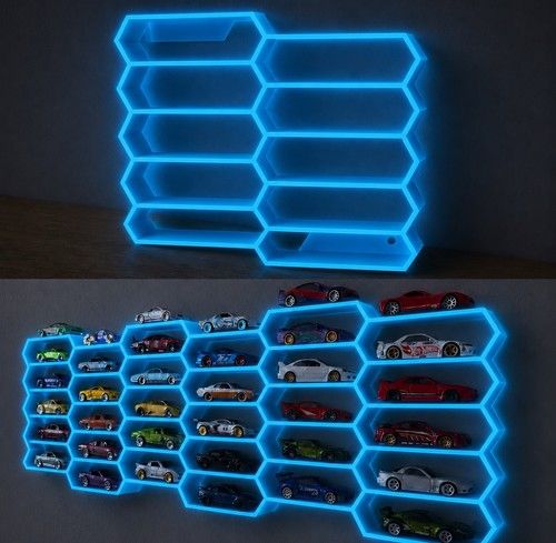 Hot Wheels Display Stand Stand  Wall Mountable Display Glow In The Dark Blue