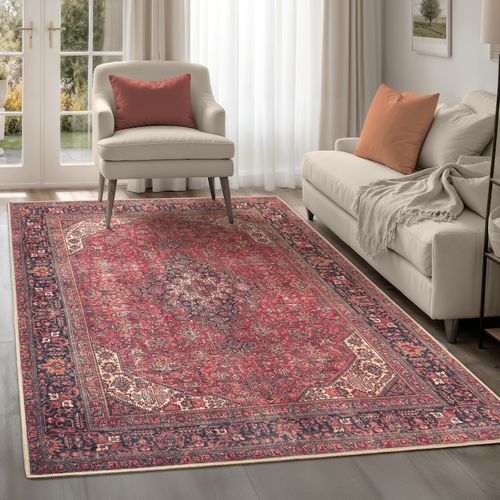 artyrugs Machine Washable Rug Crimson Red Non Slip Recycled Cotton Living Room — image 1
