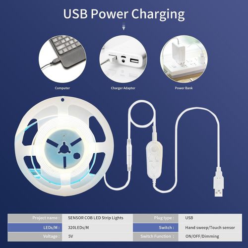 Clearhill 5V USB Motion Sensor Dimmable Flexible LED Strip Lights,16.4FT Warm — image 3