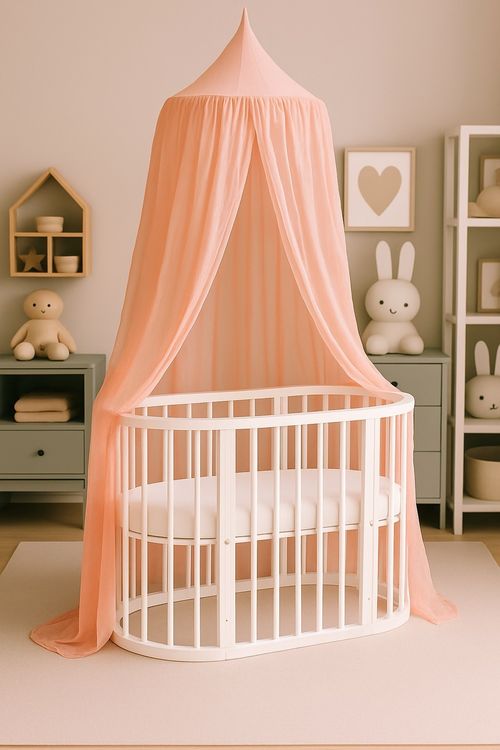 BABYMAM Snoa Oval Baby Cot – White Convertible Crib with Mattress — image 8