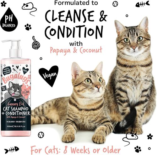 Bugalugs Cat Shampoo Conditioner Cologne 500ml 200ml Papaya Coconut Grooming Kit — image 4