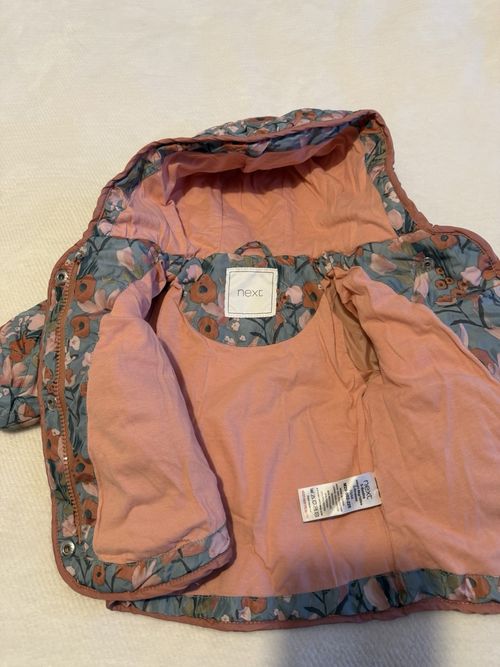 NEXT Girls Floral Quilted Hooded Padded Full Zip Puffer Jacket 3-6 Months — image 3