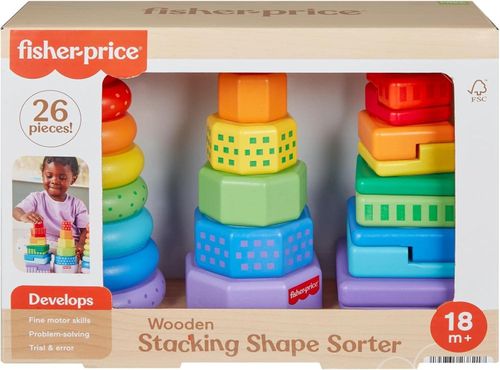Fisher-Price Wooden Stacking Shape Sorter Toddler Toy 26 Pieces 18+ Months — image 5
