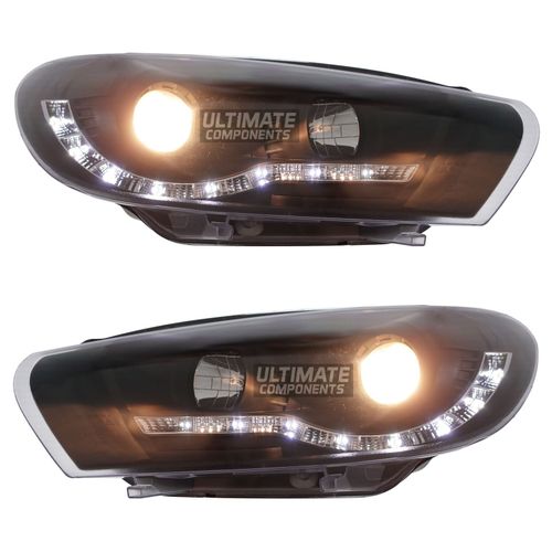 VW Scirocco 2008-2014 Projector LED DRL Devil Eye R8 Look Headlights Black Pair — image 3