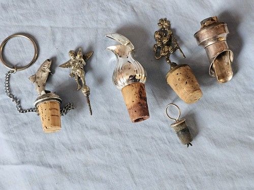 Job Lot 6x Antique & Vintage  SILVER PLATED Cork BOTTLE STOPPERS & POURERS