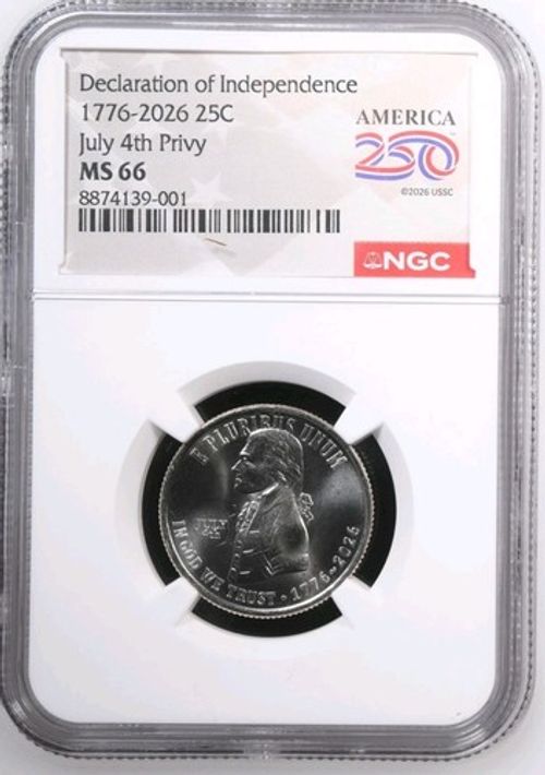 1776-2026 25C Declaration of Independence July 4th Privy Quarter NGC MS66