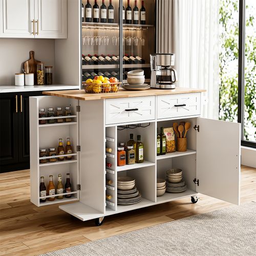 Kitchen Island with Side Storage Rack Mobile Kitchen Trolley Cart w/ Cabinet UK — image 9