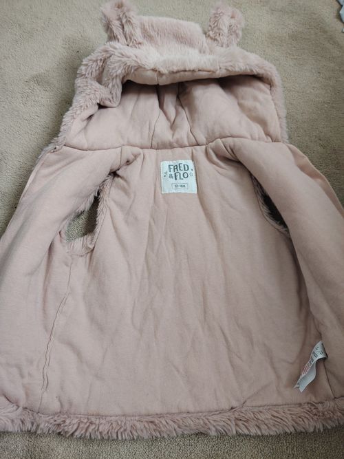 FRED & FLO Girls Pink Faux Fur Hooded Zip Lined Jacket 12-18 Months — image 6