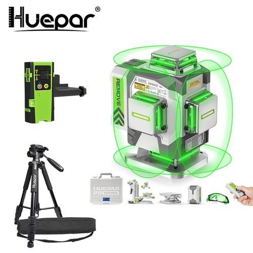 Huepar Pro Laser Level Self Leveling Green 4D Laser ZK04CG+Receiver+143cm Tripod