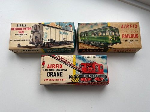 3 x Airfix Series 2 Constructed Kits  Crane, Refrigerator Van, Railbus - Vintage