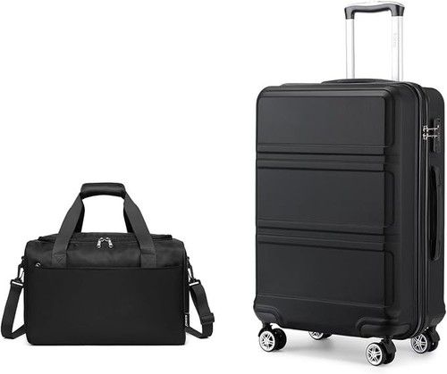 2 PCS Luggage Set Cabin Bag ABS+PC Hard Shell Black 4 Spinner Wheels