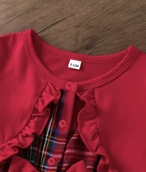 Girls Red Plaid  Long Sleeve Knee Dress Bow        12 to 18 Months — image 2