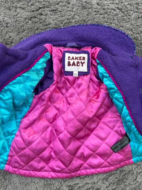 Baker Baby Ted Baker Girls Purple Wool Blend Coat 3-6 Months Pink Lined — image 4