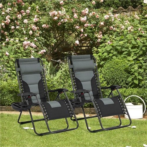 2PCS Zero Gravity Chair Soft Padded Reclining Sun Lounger Folding Outdoor