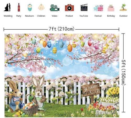 Easter Bunny Rabbit vinyl Reusable Backdrop/Background Multicoloured 7x5ft — image 6