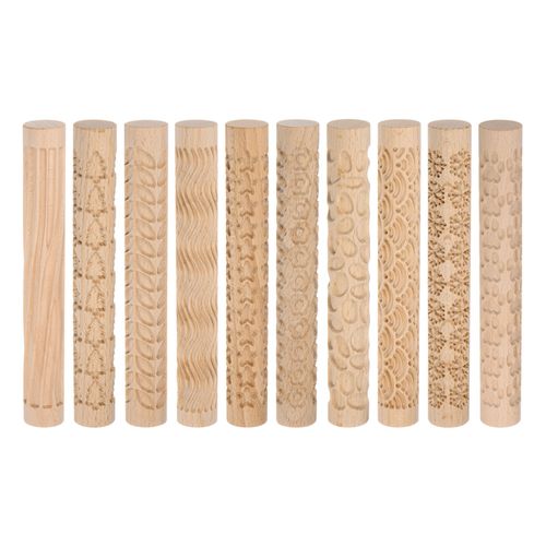 10pcs Wood Clay Roller 15cm Wooden Pottery Tools Wood Grain Texture Rollers — image 1