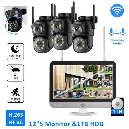 4MP Wireless Security Camera System 12" Monitor 16CH NVR Outdoor Wifi Home CCTV