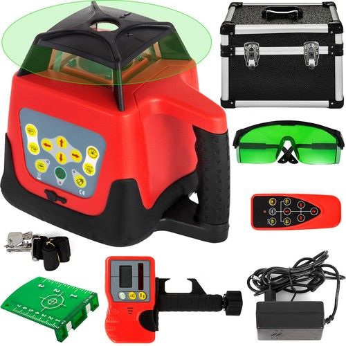 Rotary Laser Level Green Red Beam 500m Range 360° Spinning Accurate Tripod Staff