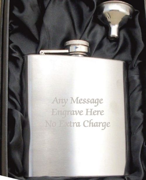 Personalised Engraved Stainless Steel 6oz Hip Flask,Funnel and Gift Box