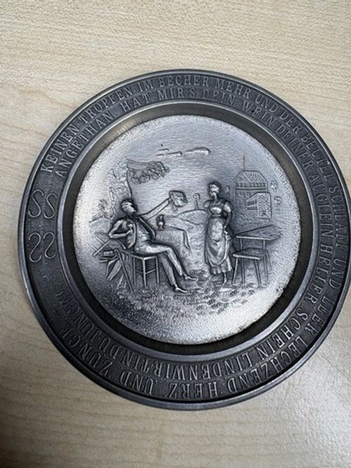Vintage German ornate pewter frieling zinn Trinket Dish /Wall Hanging 