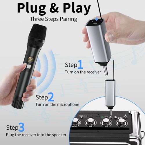 UHF Wireless Microphone Handheld Metal Mic with Rechargeable Receiver for Karaok — image 8