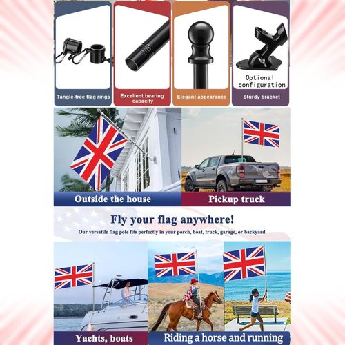 Union Jack Flag with 6FT Pole & Wall Mount Bracket, 5x3ft Large British Flag — image 3