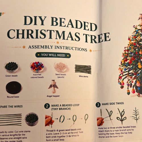 DIY Beaded Christmas Tree Beading Kit, Assorted Beads & Base, Instructions — image 3