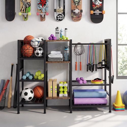 Garden Tool Storage Rack, 3 Tier Metal Yard Tool Organizer with Wooden Shelves, — image 9
