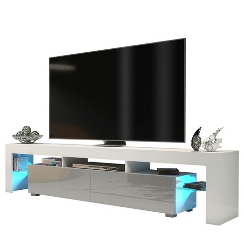 TV Unit TV Stand Cabinet Sideboard White High Gloss LED Storage 200cm Modern — image 13