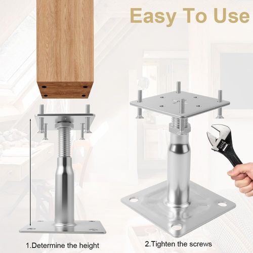 4PCS Adjustable Elevated Post Base Support, 100-150mm Galvanised Adjustable Elev — image 5