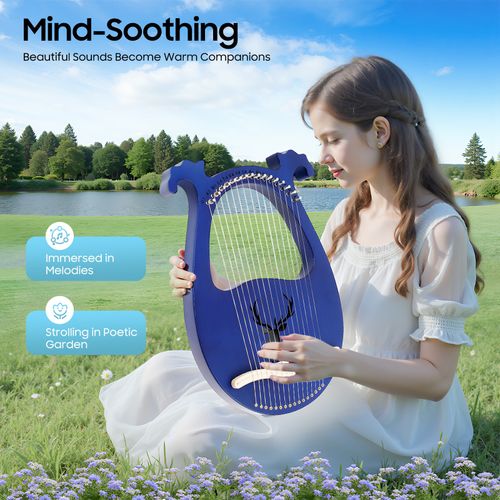 Lyre Harp 16 String Blue Deer Head Solid Wood Portable Musical Instrument — image 4
