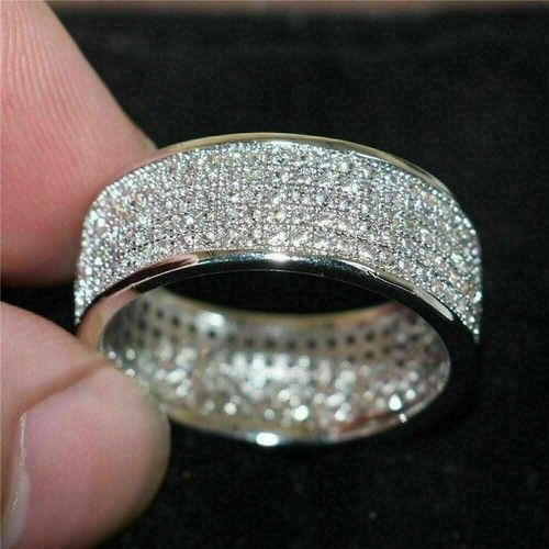2Ct Lab Created Diamond Men's Engagement Wedding Band Ring 14K White Gold Plated