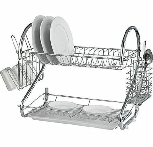2 Tier Dish Drying Rack Drainer Rack Cutlery Bowl Plate Holder Kitchen Drip Tray — image 4