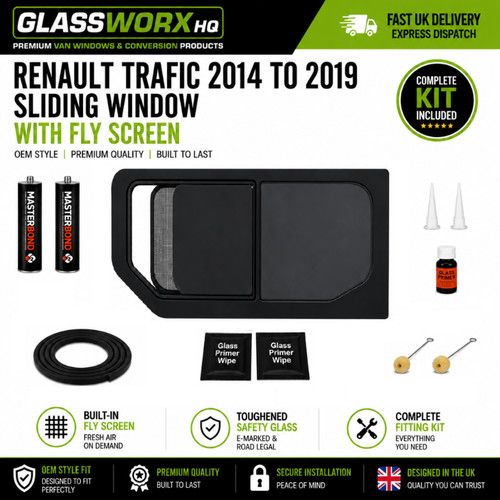 Renault Trafic 14-current year Passenger Side Sliding Window +FLY SCREEN Fit Kit