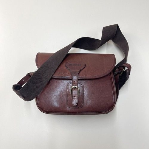 Barbour Cartridge Bag Brown Leather Shoulder Strap Stiff Shell Carrier Shooting