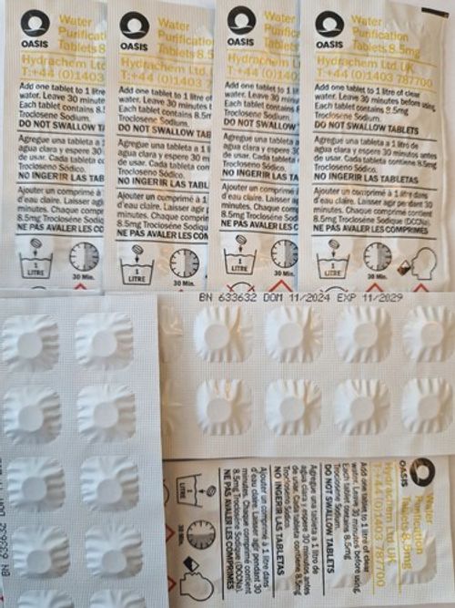 200 OASIS WATER PURIFICATION TABLETS 8.5mg PURIFYING  EXP. 11/2029