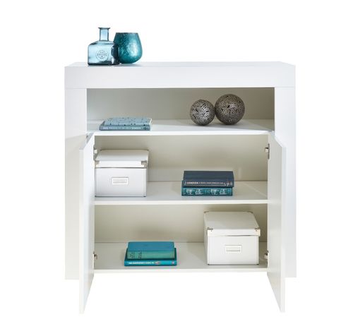 White Gloss Sideboard Storage Cabinet 90cm 2 Door LED Lights Cupboard — image 12