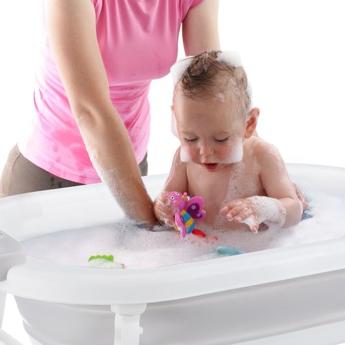 Foldable Baby Bath Tub Ergonomic with Temperature & Cushion Bath Pad + Bath Net — image 3