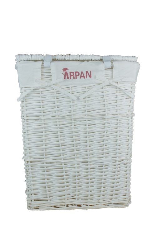 Laundry Basket Bin White Medium Wicker Basket With White Liner Insert Handles — image 2