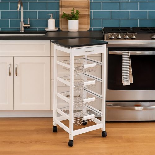 4 Tier Kitchen Basket Storage Trolley Rack Fruit Vegetable Organiser Shelf White — image 9