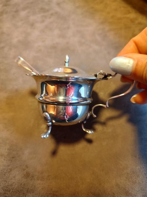 Antique 1922 Birmingham Sterling Silver Mustard Pot AGS Maker – Blue Glass Liner — image 5