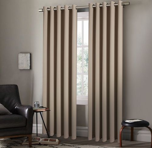 Pair of EYELET Ring Top Thermal BLACKOUT LINED Plain Curtains + Tie Backs — image 1