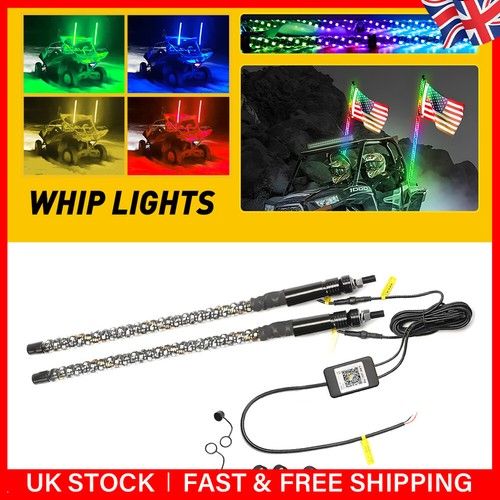 2pcs 3ft LED Whip Lights With Flag Pole RGB Color APP Control Chasing Whip Light