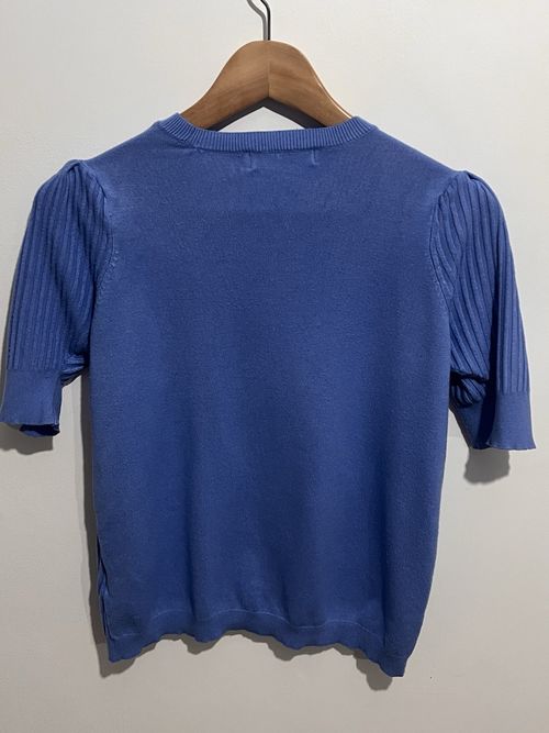 M&S Collection Women’s Blue Knit Jumper Crew Neck Ribbed Puff Short Sleeve 14 — image 2