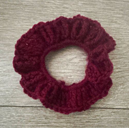 Burgundy Fabric Elastic Hair Scrunchie Round Approx. 10 cm, For All Hair Types