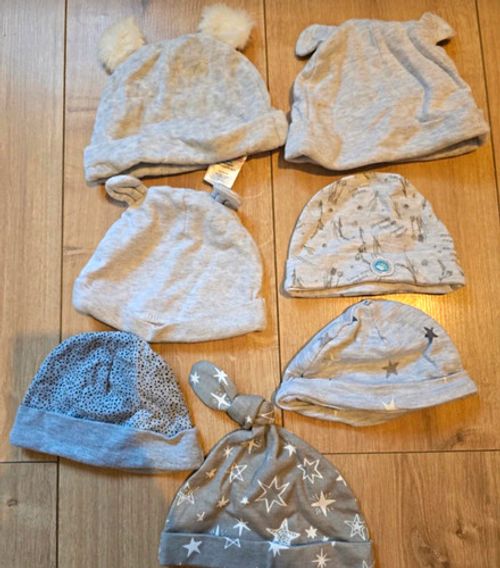 Baby Beanie Hat Bundle Grey/White Star Pom Pom