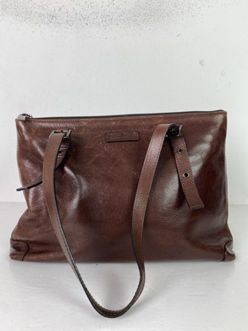 Gianni Conti Brown Leather Shoulder Bag Large Two Zip Top Classic Tote