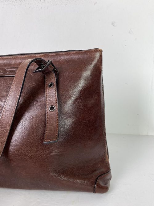 Gianni Conti Brown Leather Shoulder Bag Large Two Zip Top Classic Tote — image 2