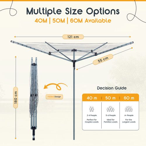 Heavy Duty 4 arm Rotary Washing Line 40m 50m 60m Outdoor Garden Clothes Airer